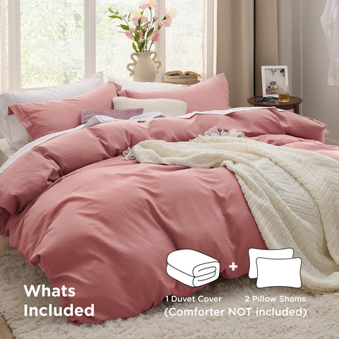 Bedsure Pink Clay pillow shams paired with the duvet for a coordinated sleep setup
