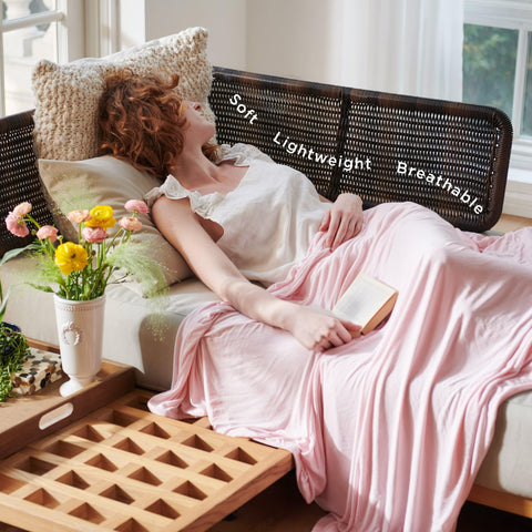 Bedsure pink cooling blanket bamboo rayon weave closeup soft touch