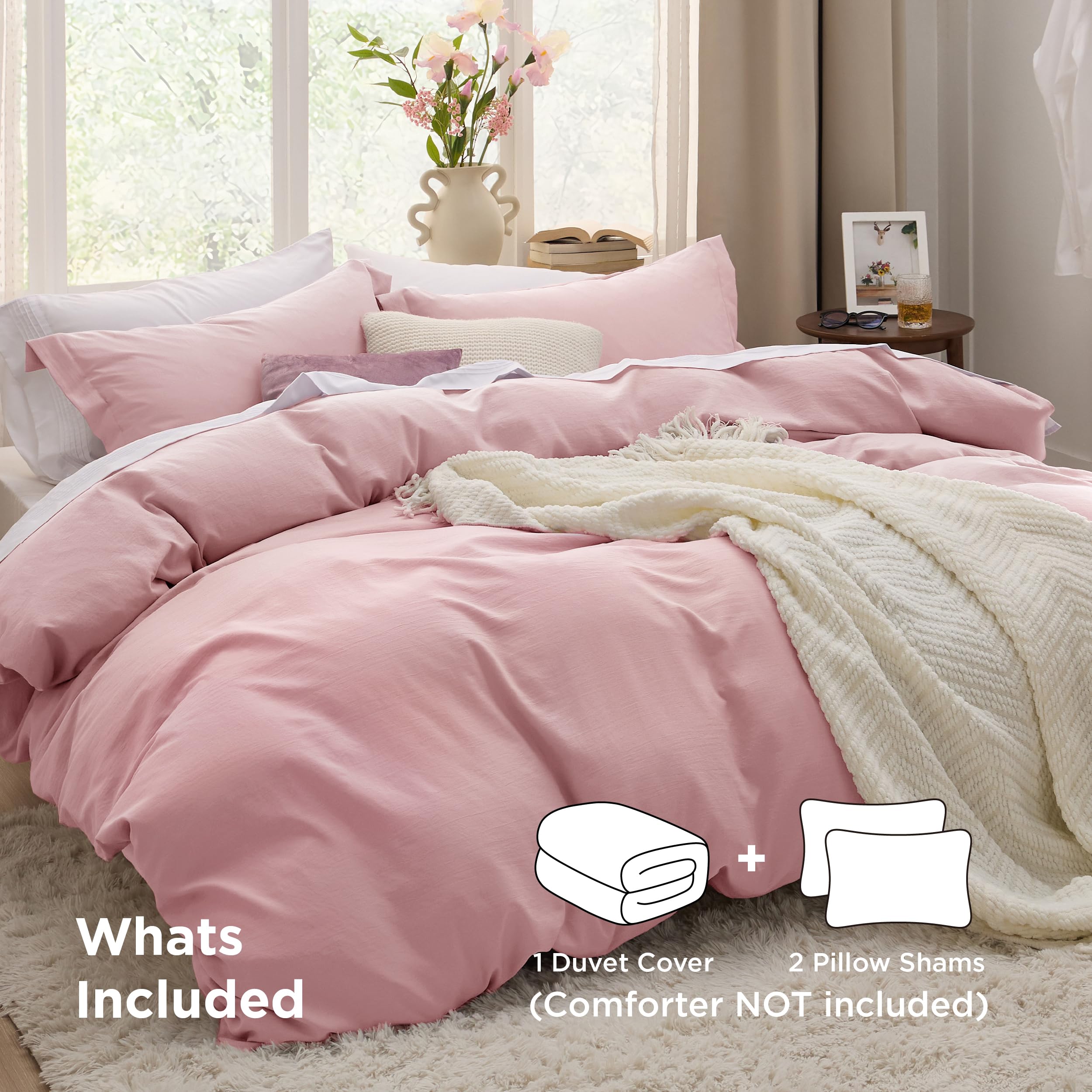 Bedsure pink duvet cover queen zip closure close-up demonstrates easy fastening