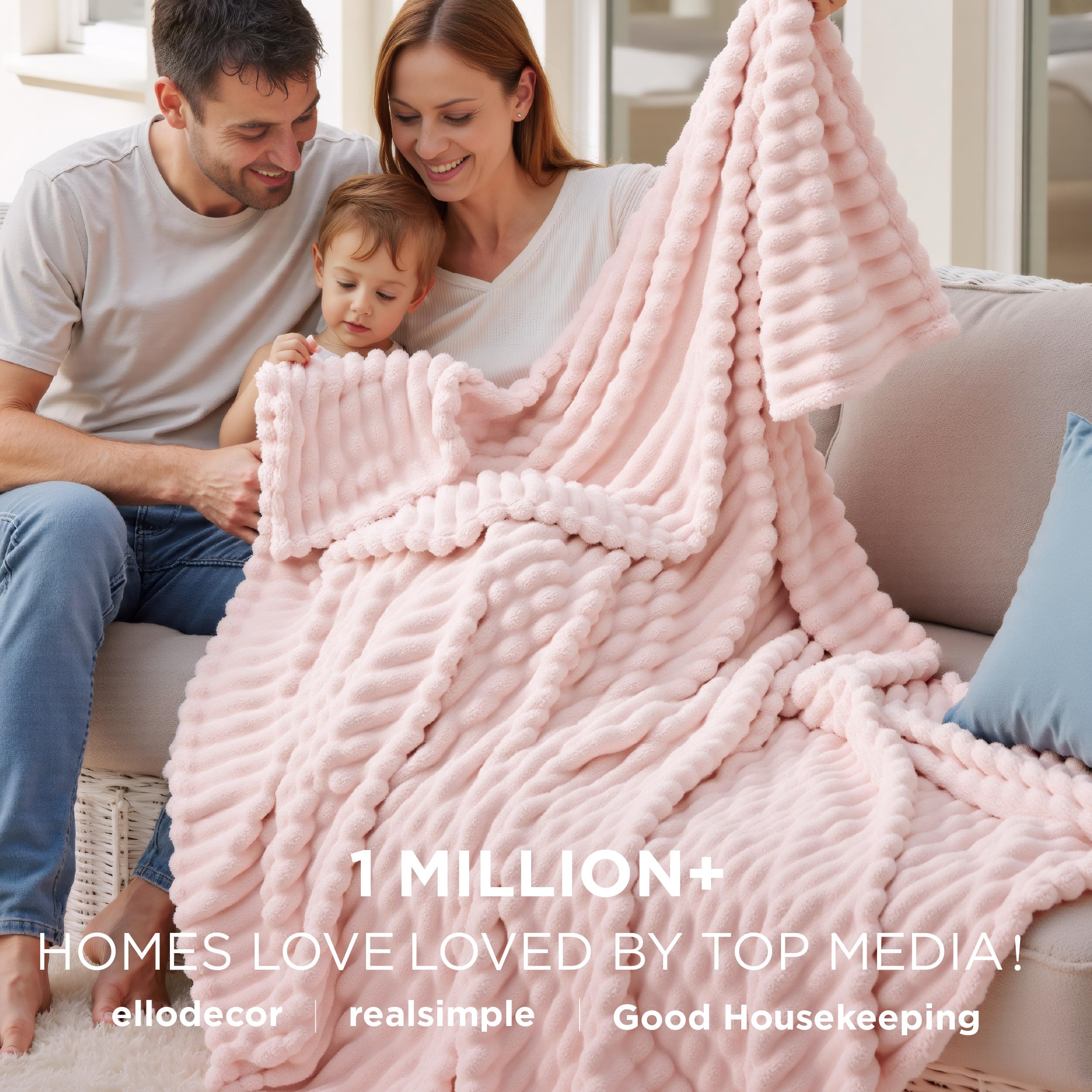 Bedsure pink striped flannel blanket highlights stylish texture for any room