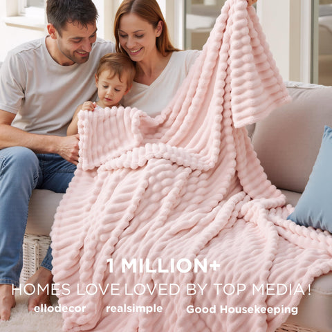 Bedsure pink striped flannel blanket highlights stylish texture for any room