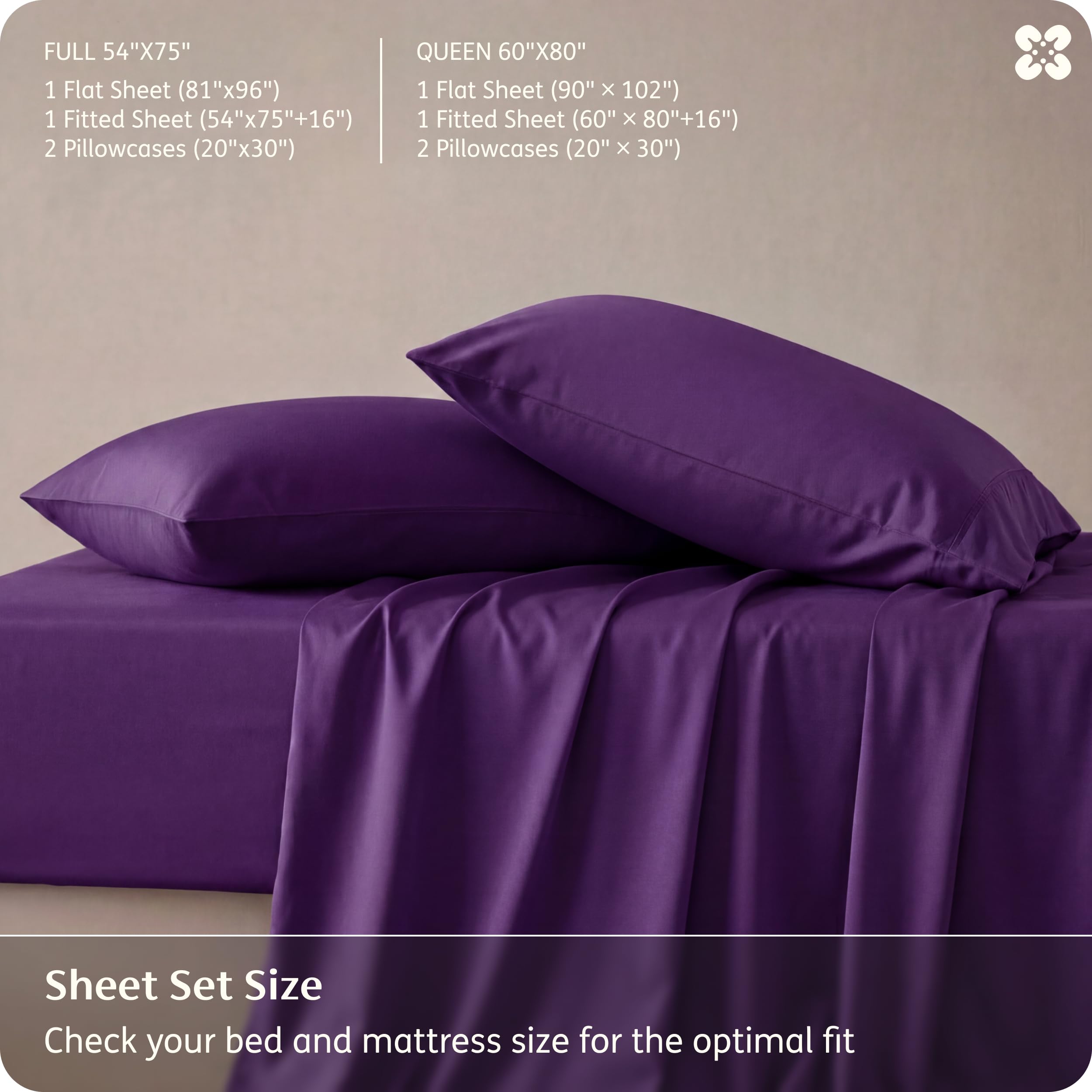 Bedsure plum queen sheets on bed emphasize luxurious color and feel.