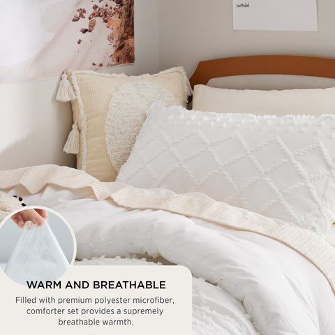 Bedsure premium polyester filling offers fluffy warmth for dorm use.