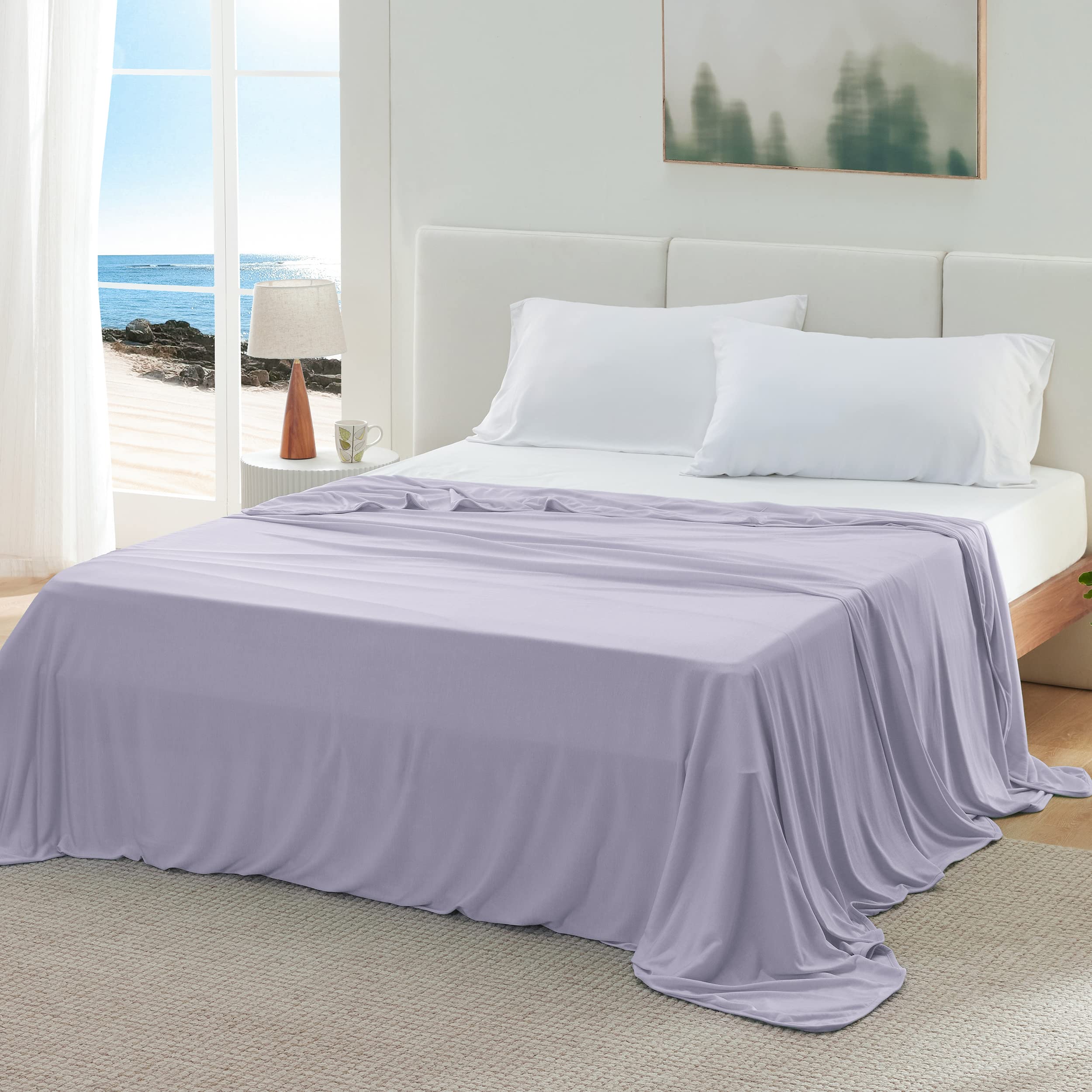 Bedsure purple cooling blanket folded neatly for compact storage