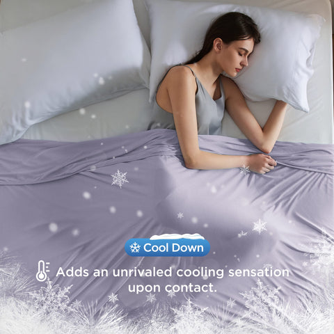 Bedsure purple cooling blanket on sofa highlights breathable versatility