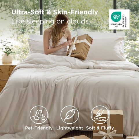 Bedsure queen comforter beige shows a heathered finish for casual bedroom charm