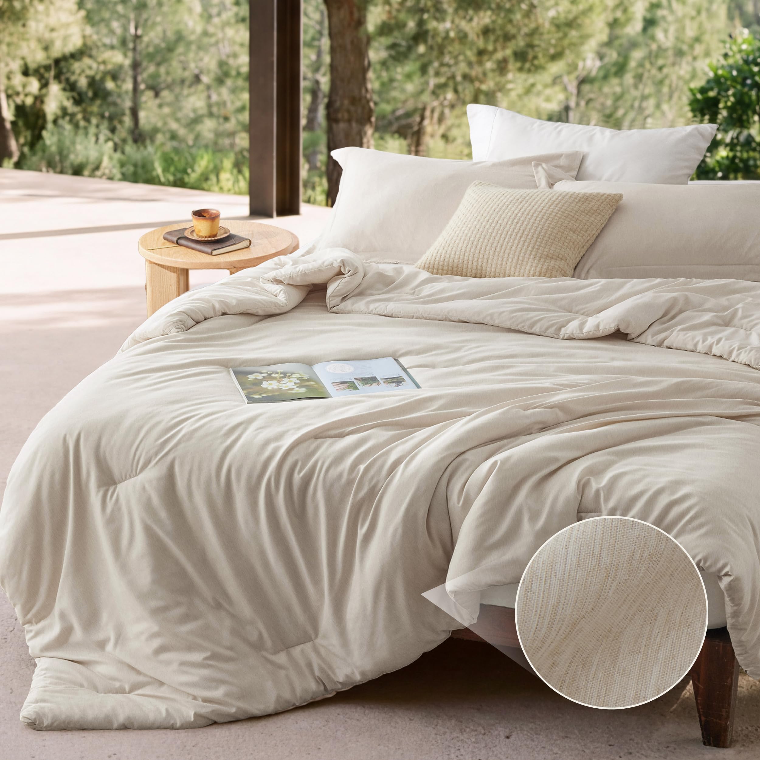 Bedsure queen comforter in beige with soft microfiber for year-round coziness