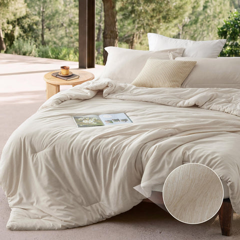 Bedsure queen comforter in beige with soft microfiber for year-round coziness