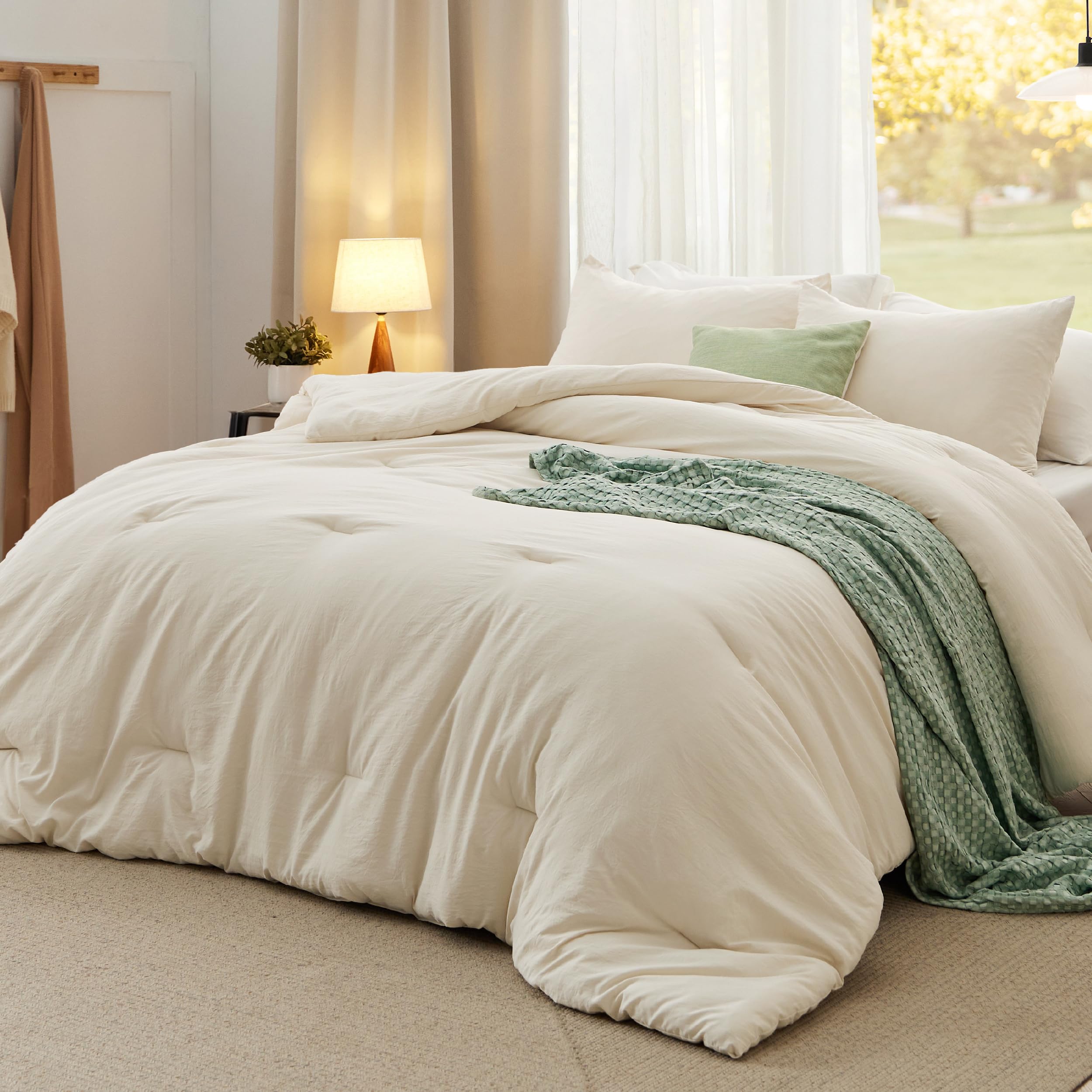 Bedsure queen comforter cream soft closeup highlighting plush texture for cozy nights