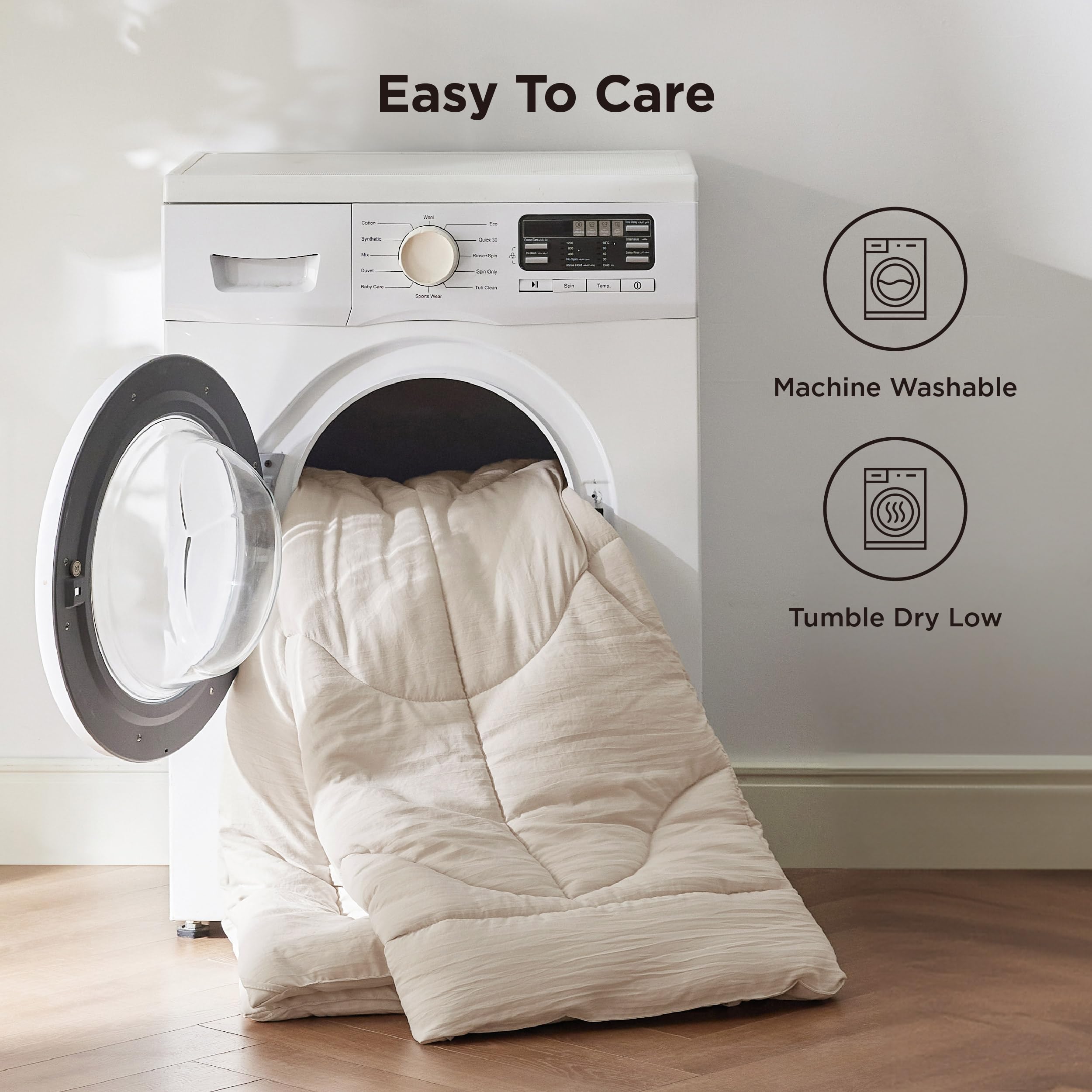 Bedsure machine-washable with cold water and gentle cycle.