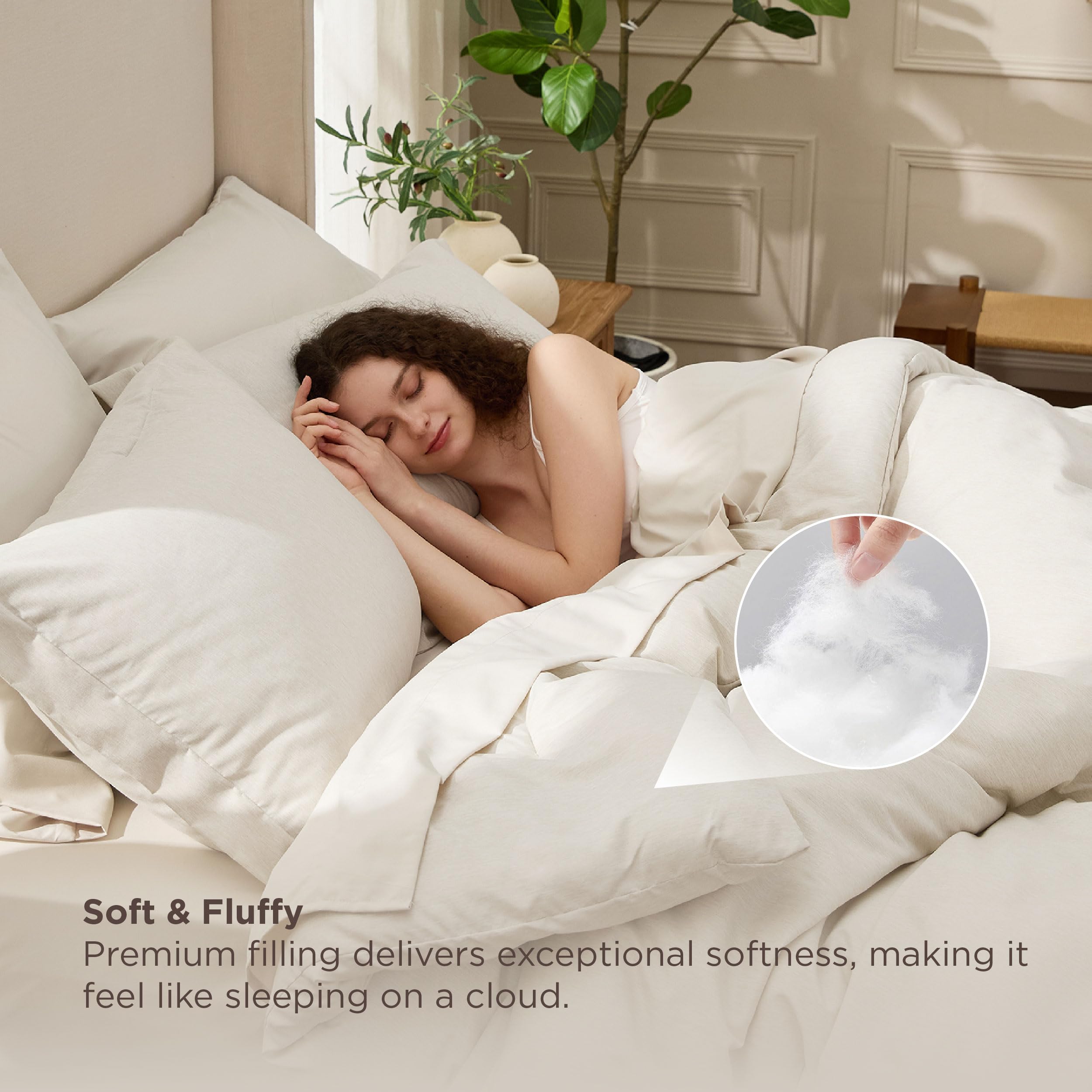Bedsure beige comforter folded for packaging highlights plush warmth