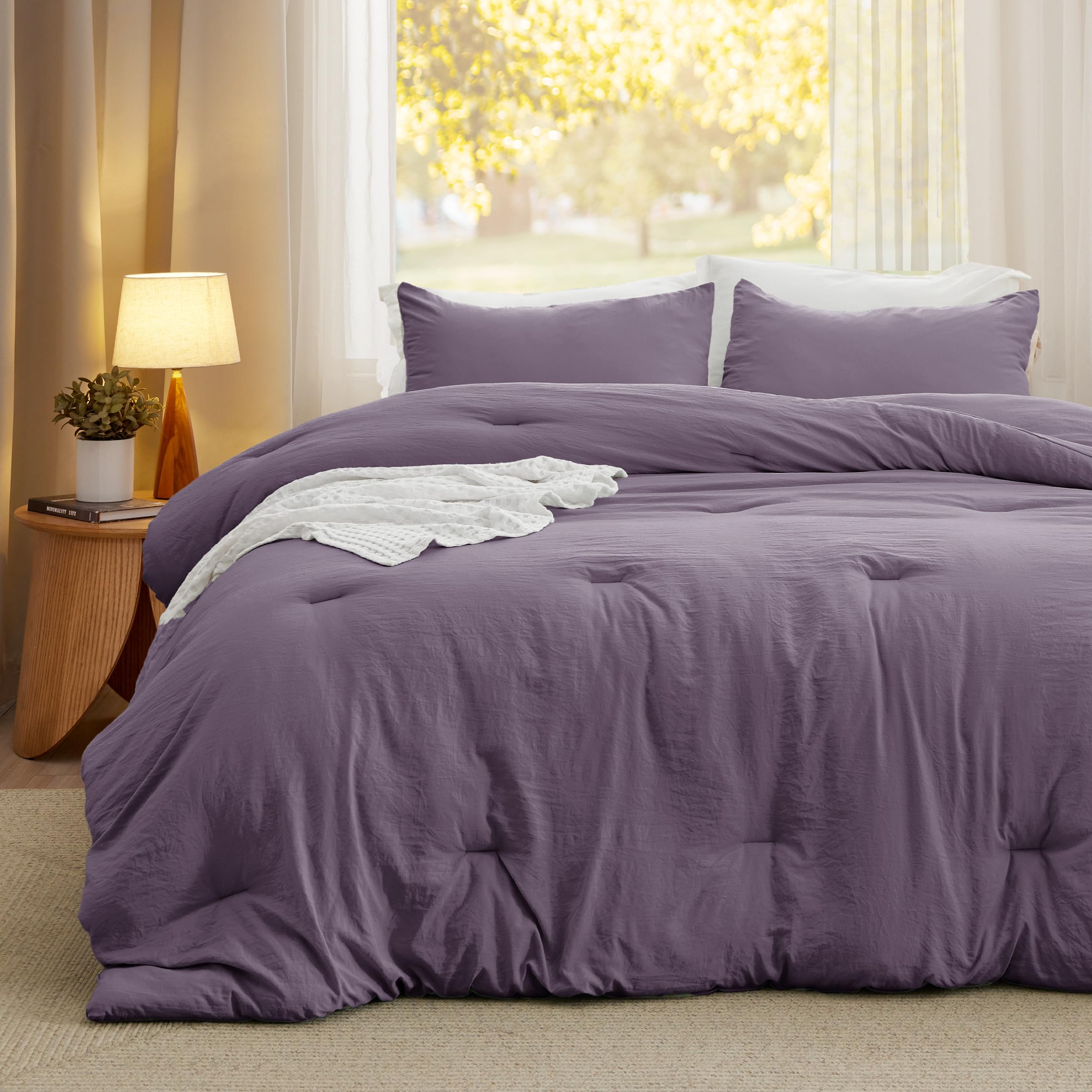 Bedsure queen comforter set soft texture shot emphasizes cozy feel.