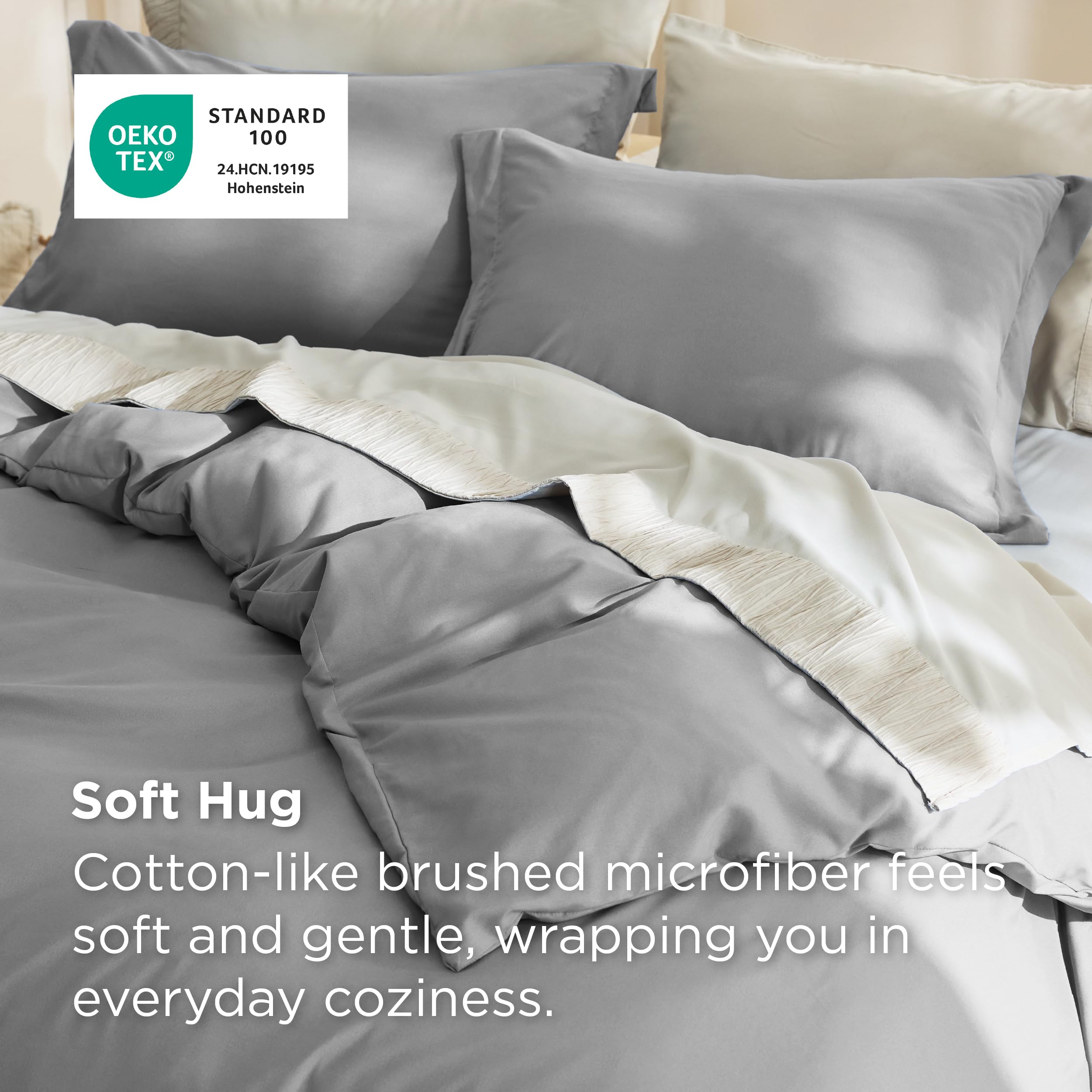 Bedsure queen duvet cover grey folded reveals durable stitching and color vibrancy.