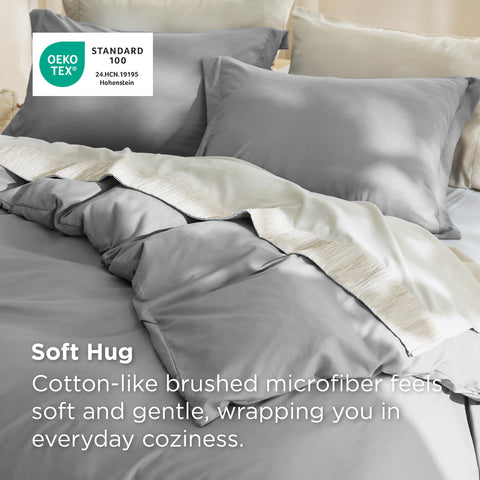 Bedsure queen duvet cover grey folded reveals durable stitching and color vibrancy.