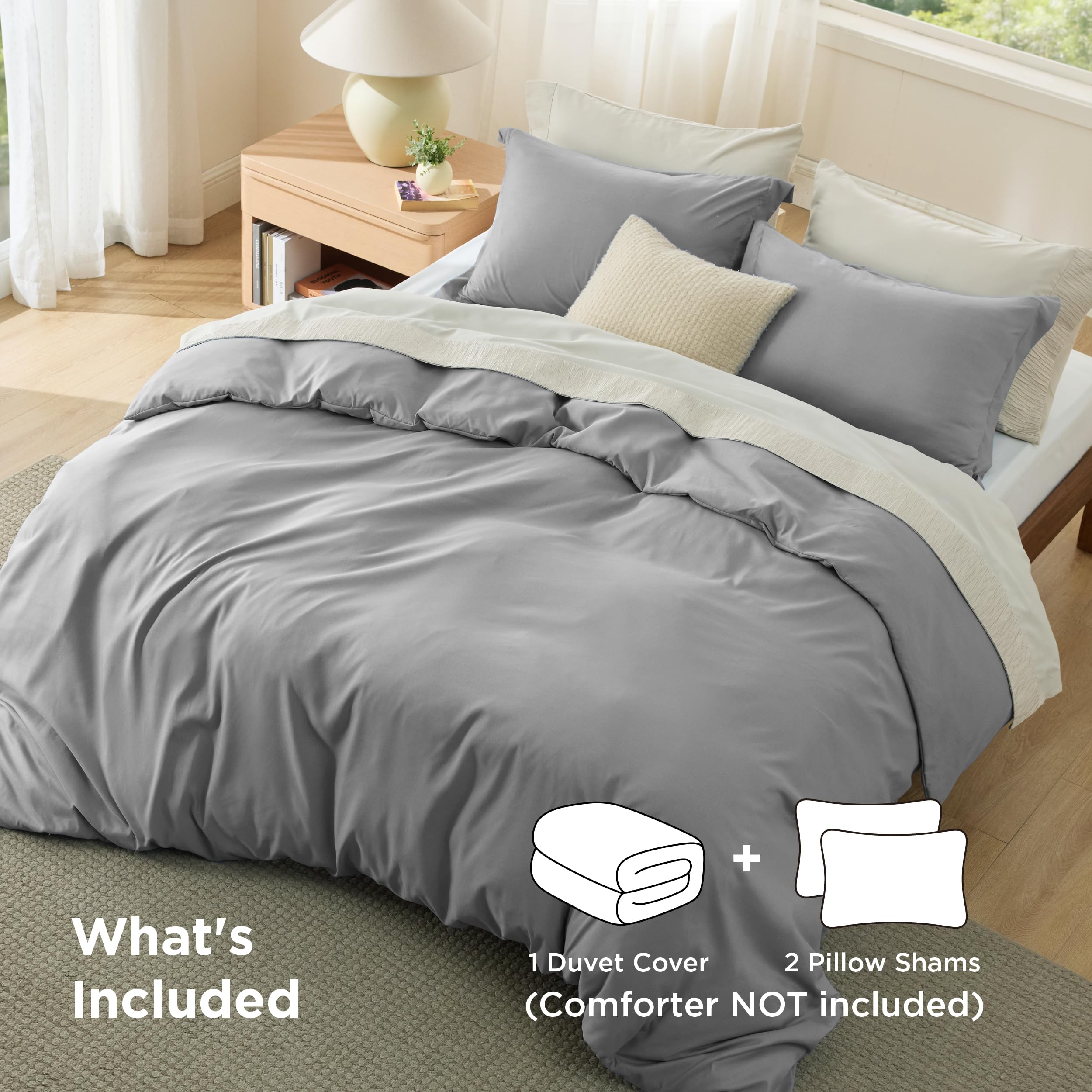 Bedsure queen duvet cover grey close up stitching highlights neat seams for lasting quality.