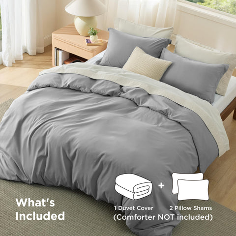 Bedsure queen duvet cover grey close up stitching highlights neat seams for lasting quality.