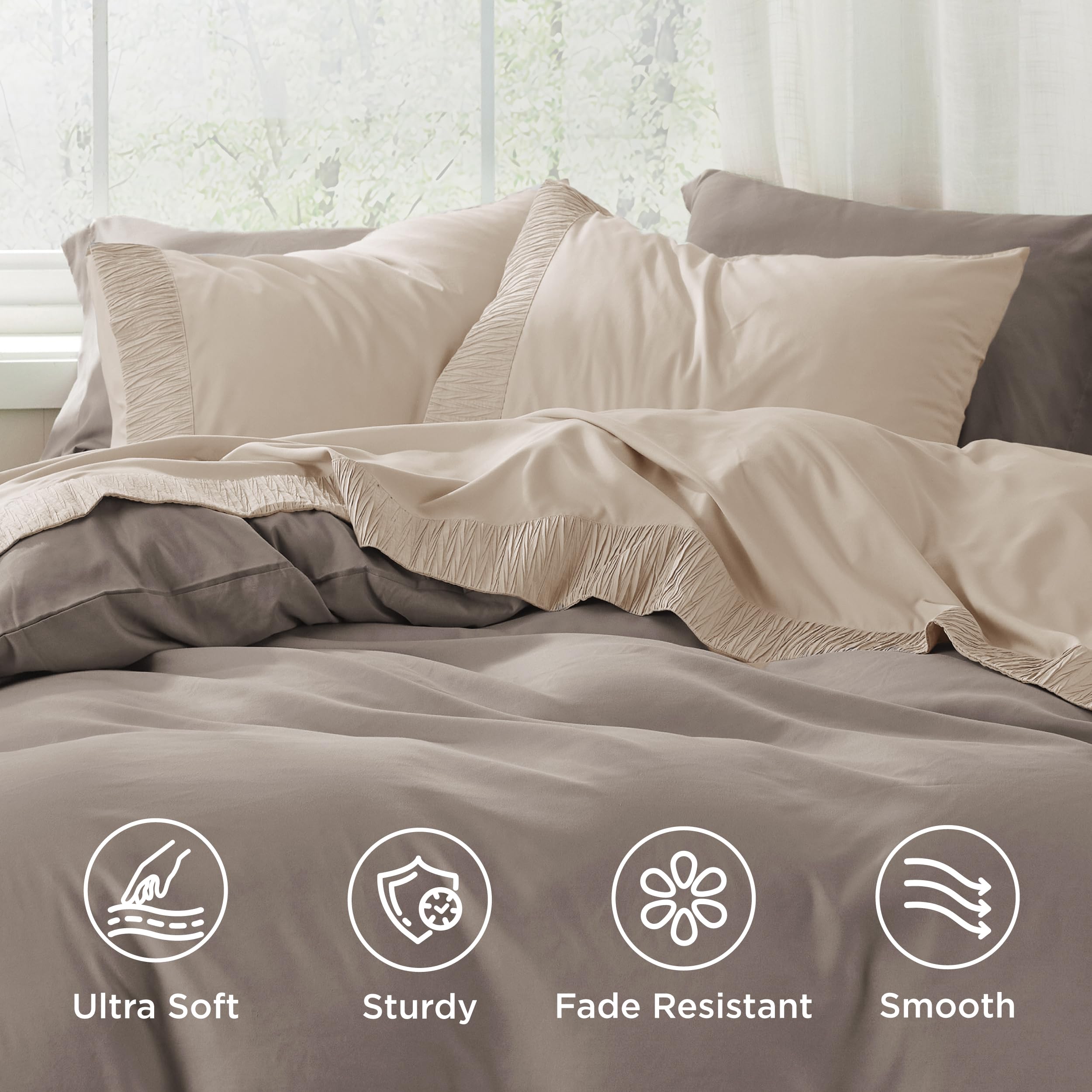 Bedsure queen fitted sheet with deep pocket for secure fit.