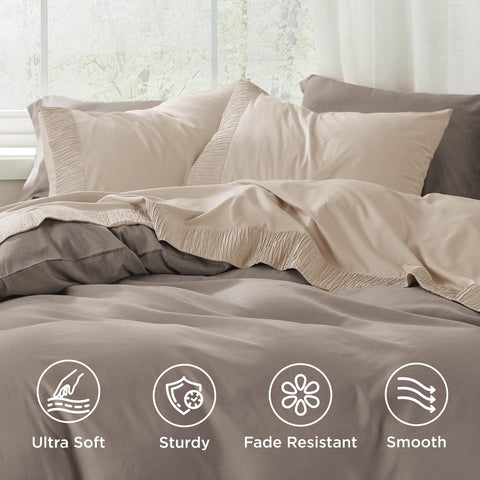 Bedsure queen fitted sheet with deep pocket for secure fit.