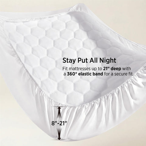 Bedsure Queen Mattress Pad deep-pocket feature ensures snug mattress fit.