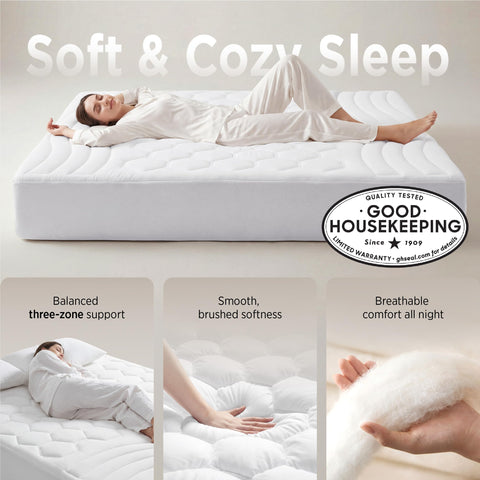 Bedsure Queen Mattress Pad side profile highlighting deep pocket fit.