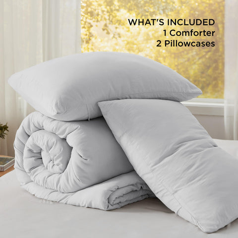 Bedsure queen pillowcases matching grey tone complete the set.