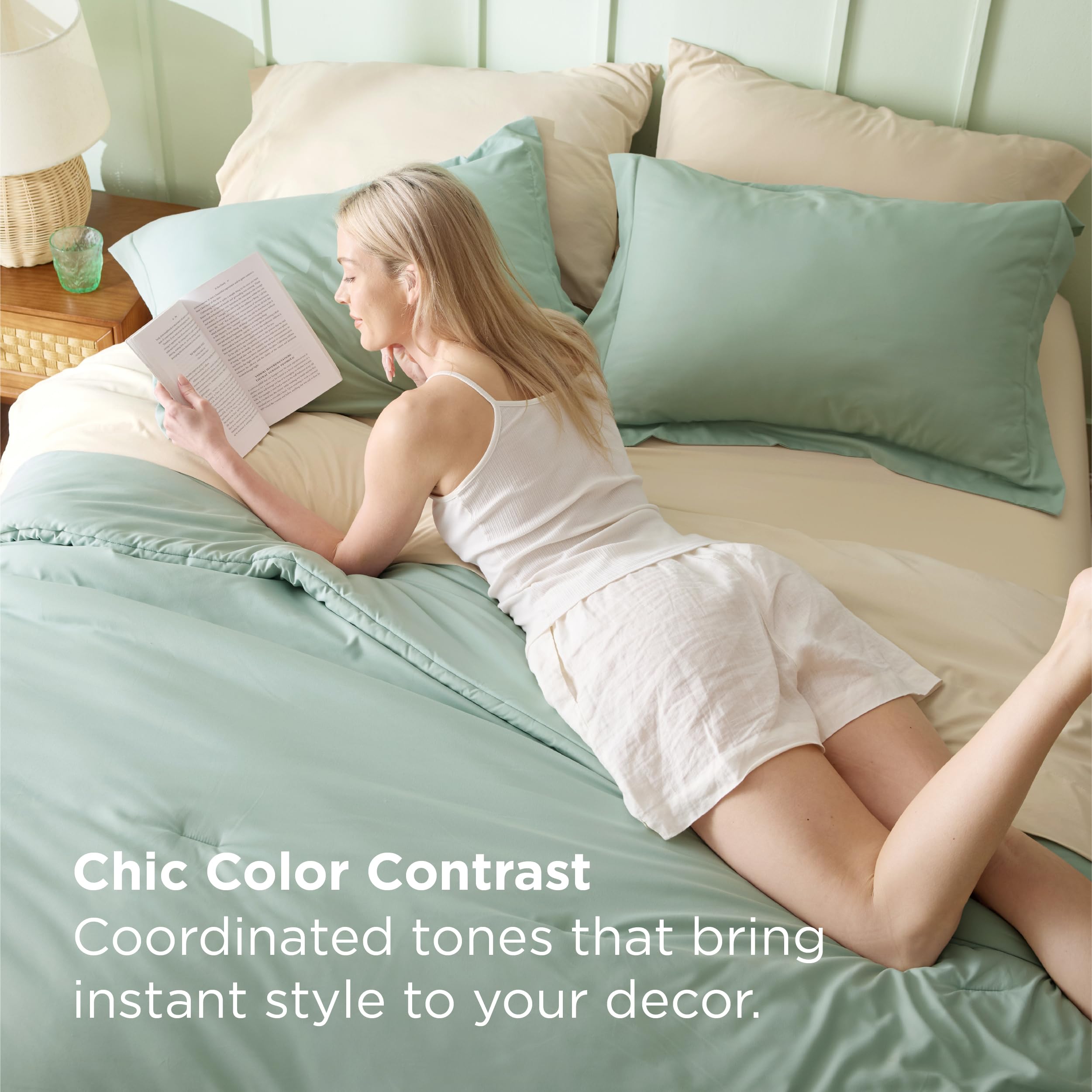 Bedsure queen pillowcases in sage green for soft comfort and color retention