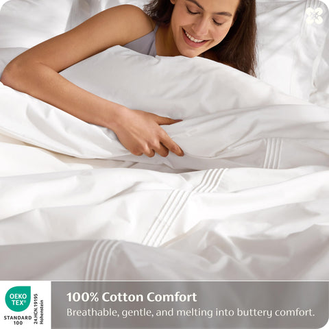 Bedsure queen sham pair enhances bed aesthetics with hotel inspired elegance.