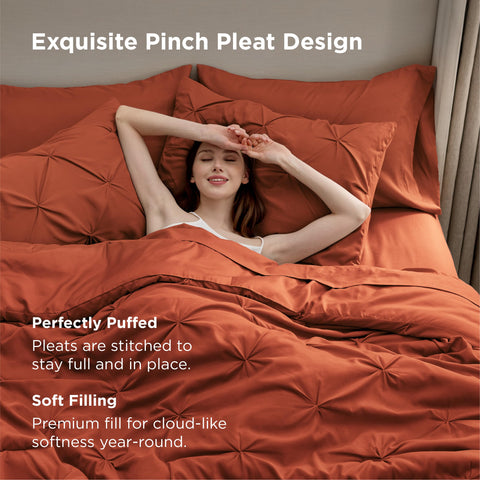 Bedsure queen shams in burnt orange feature pinch pleat texture for depth