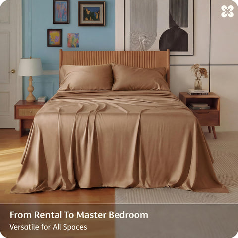 Bedsure fitted sheet on bed demonstrates secure fit for 16 inch depth.