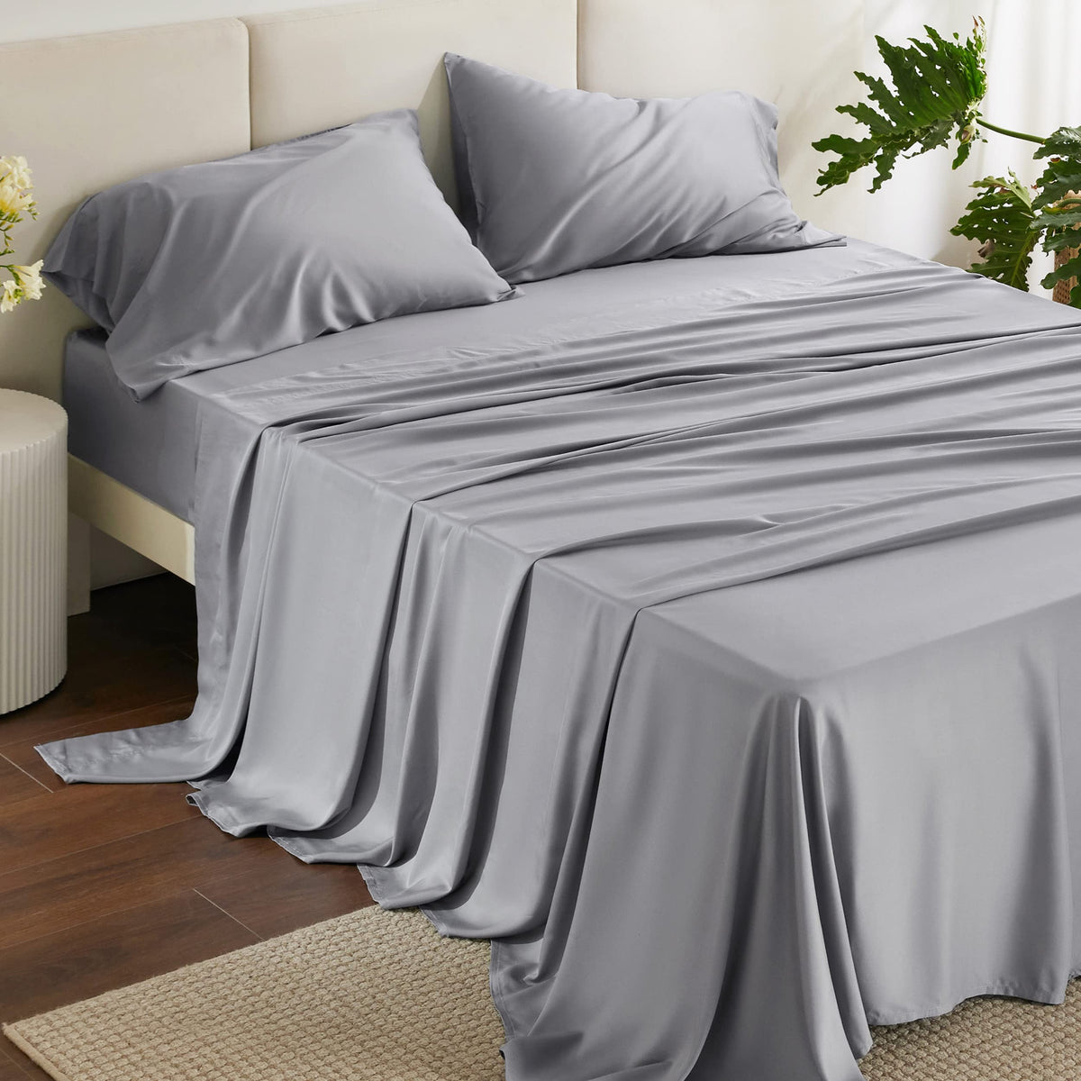 Bedsure queen sheet set cooling weave close-up, perfect for hot sleepers.