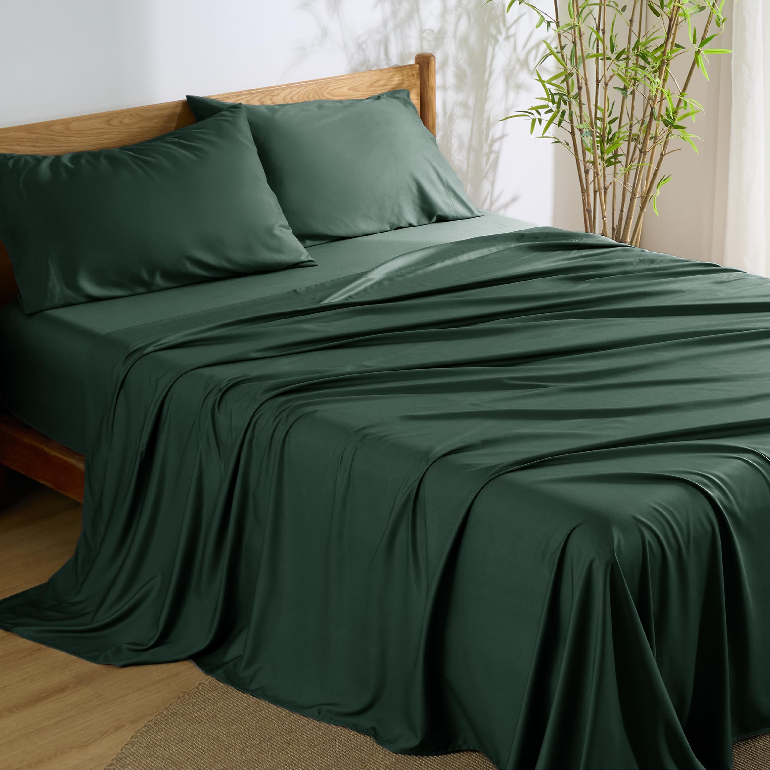 Bedsure queen sheet set with bamboo rayon cooling fabric for breathable, comfortable sleep.