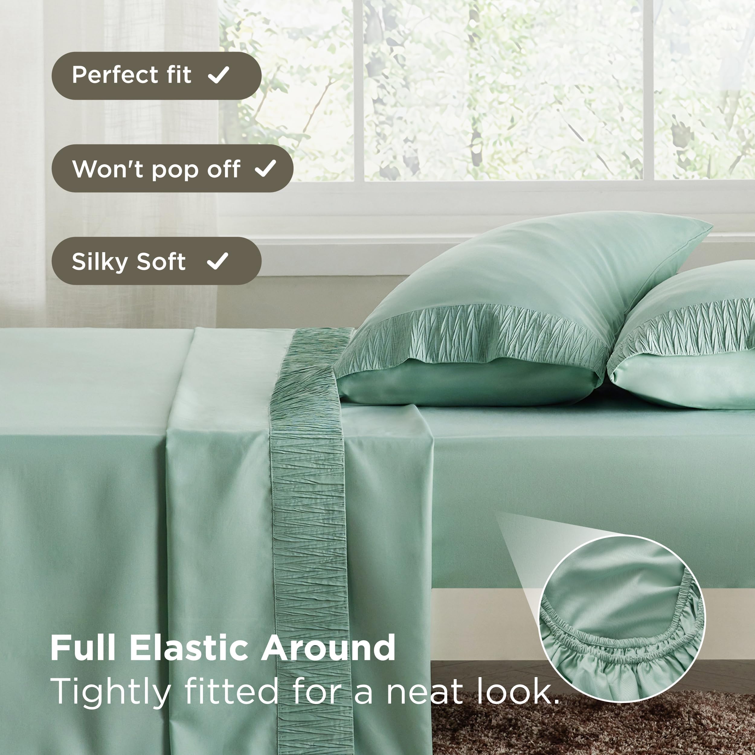 Bedsure Queen Sheet Set bedroom scene with cozy, breathable bedding.