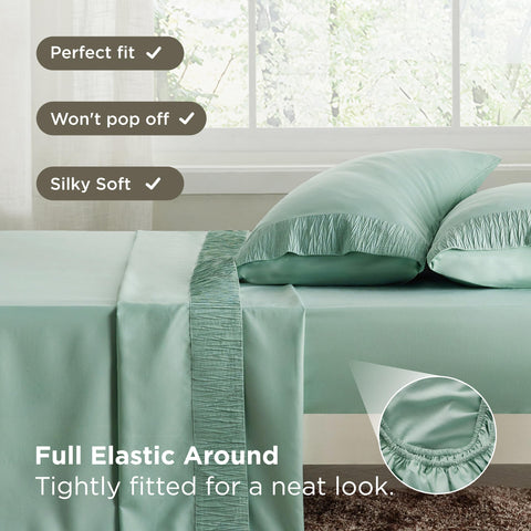 Bedsure Queen Sheet Set bedroom scene with cozy, breathable bedding.