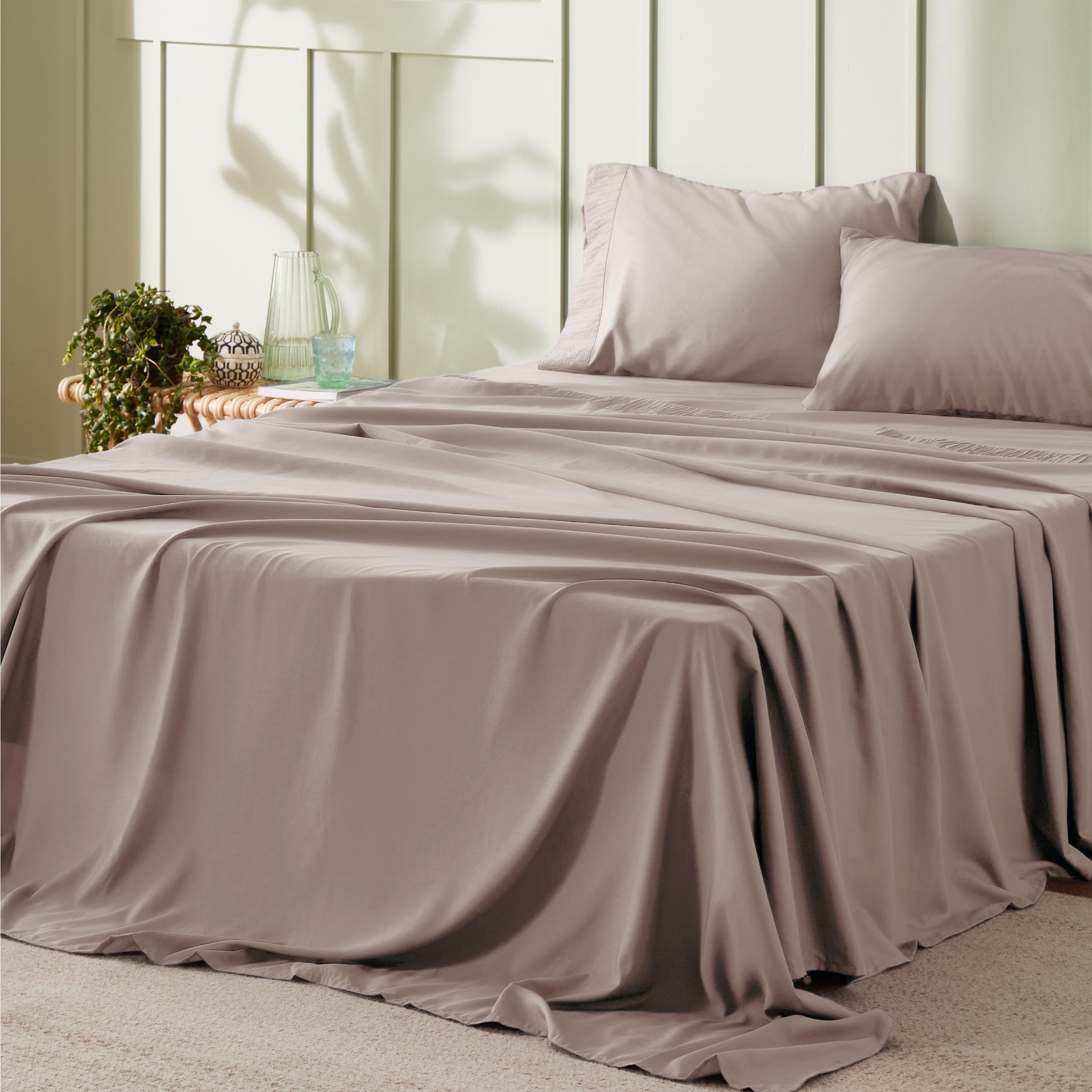 Bedsure queen flat sheet shown in soft microfiber with breathable comfort for warm nights.
