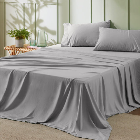 Bedsure queen sheet set full kit on bed showing complete 4-piece convenience and hotel-like comfort