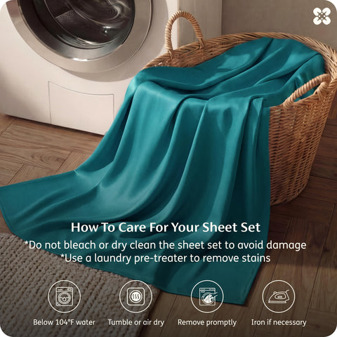 Bedsure queen sheet set packaging includes flat sheet, fitted sheet, and pillowcases for easy setup.