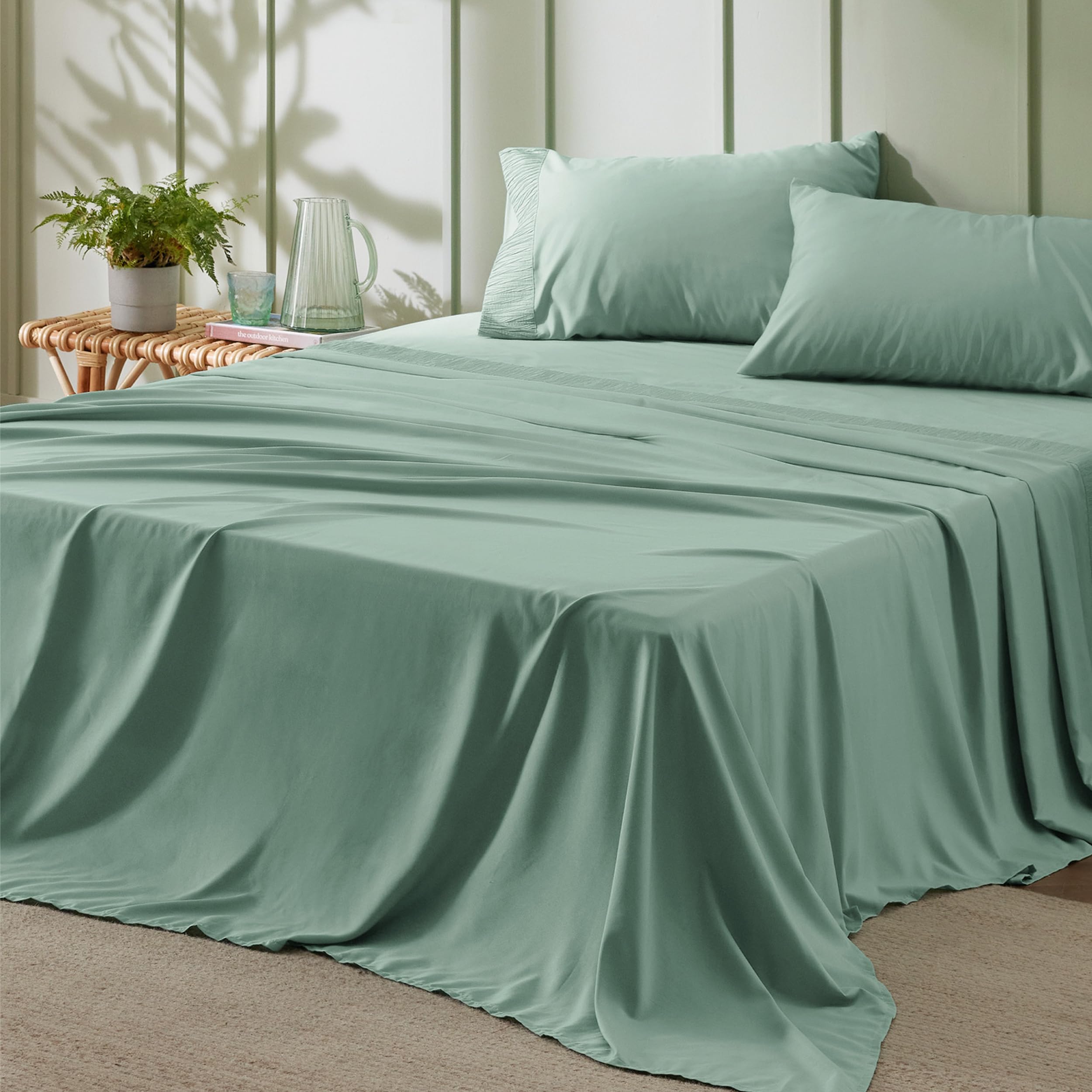 Bedsure Queen Sheet Set pillowcases close-up showing softness and cooling touch.