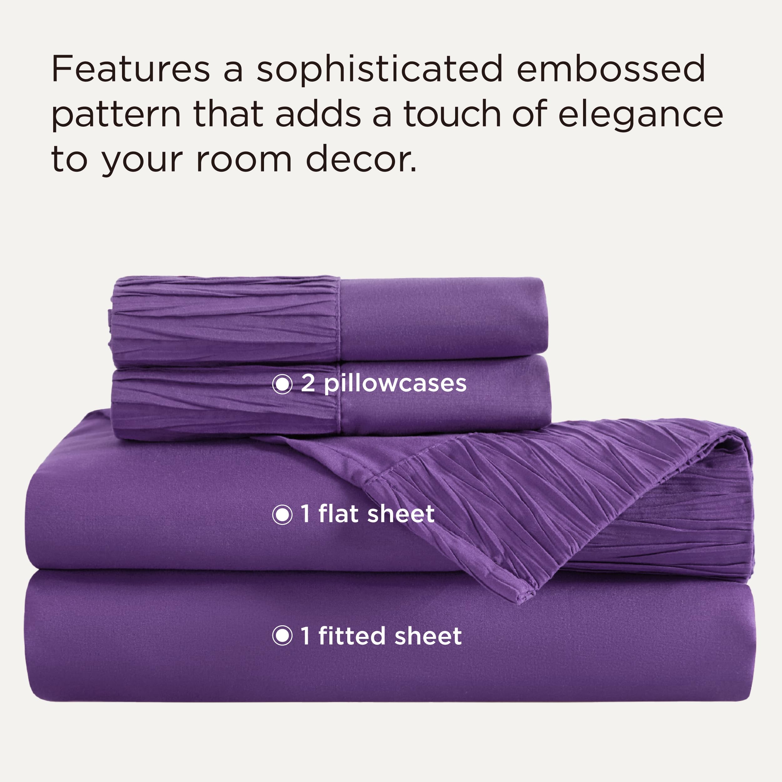 Bedsure queen purple fitted sheet with deep pockets for secure, smooth fit