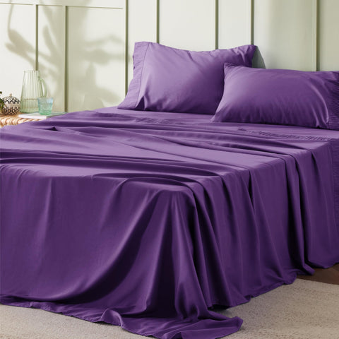 Bedsure queen purple flat sheet shows silky-soft microfiber for cooling nights