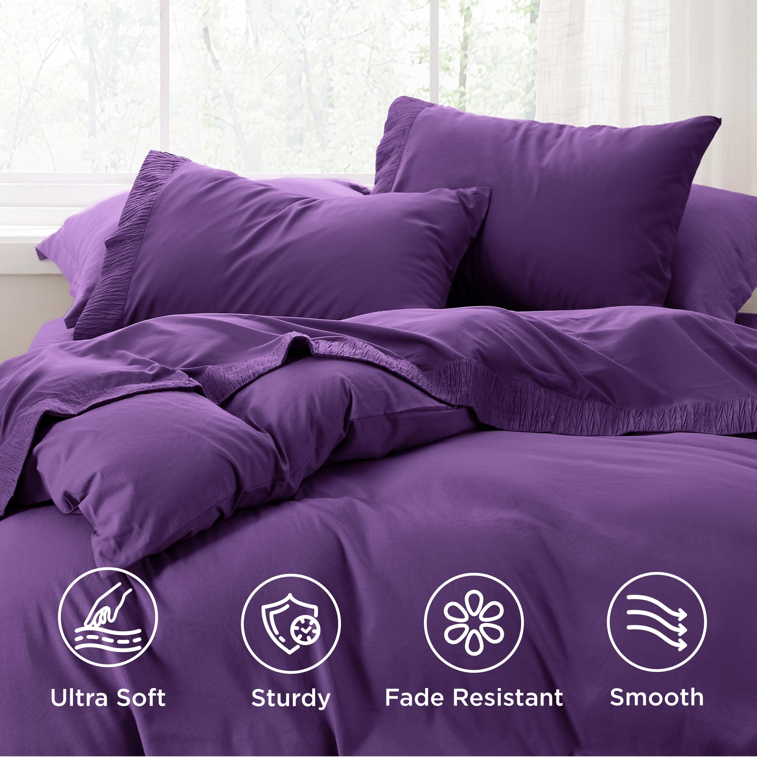 Bedsure purple pillowcases with ruched hem add elegant detail and comfort