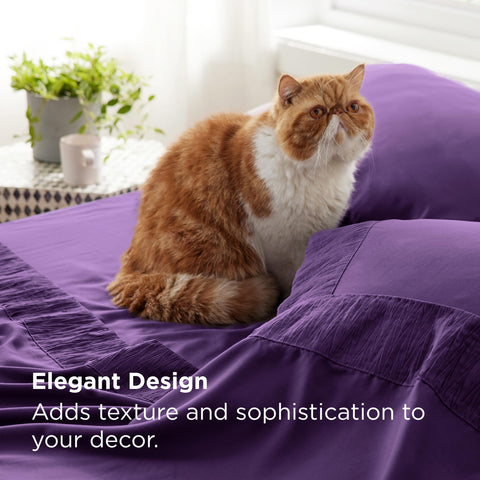 Bedsure purple ruched-hem flat sheet closeup highlights color and border