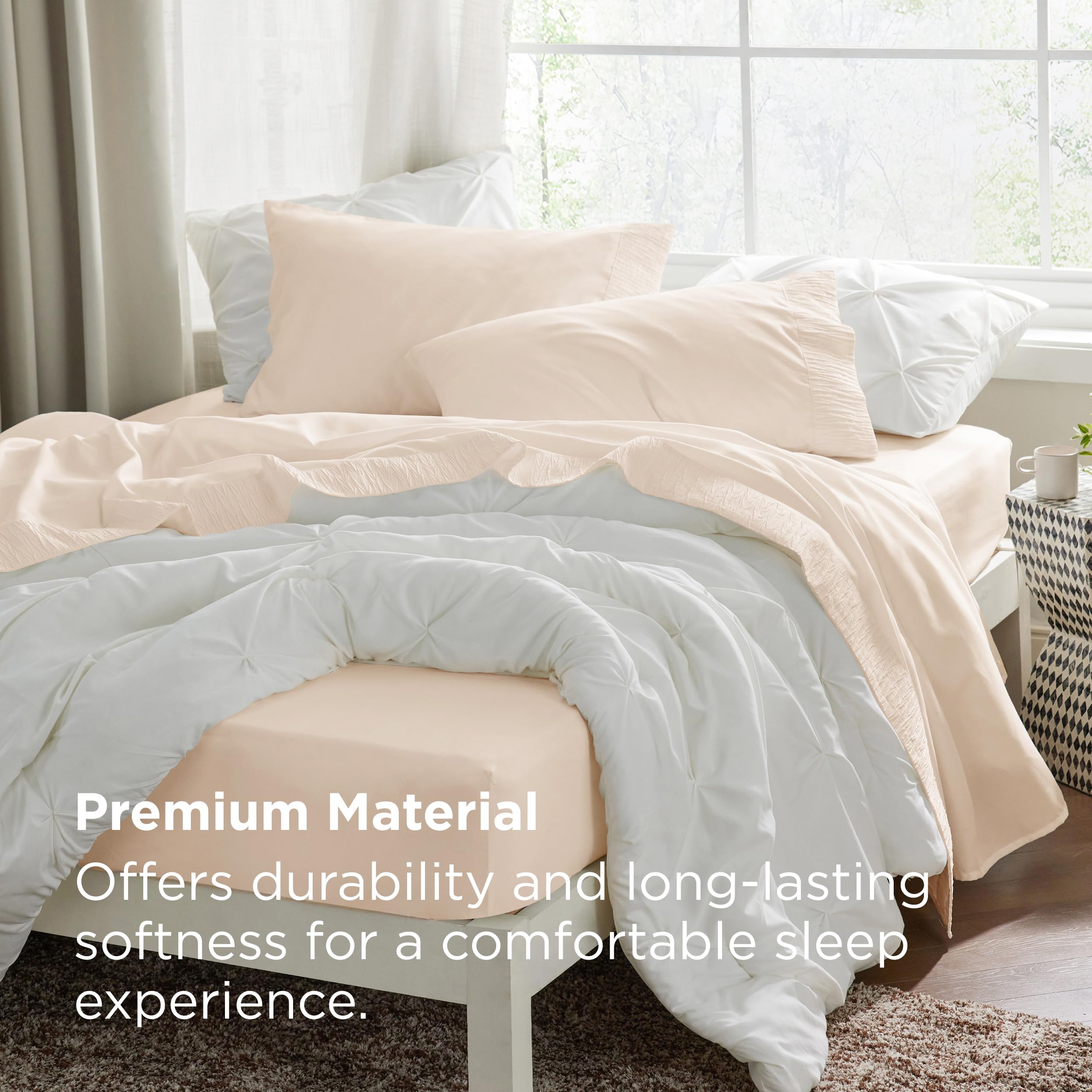 Bedsure ruched-hem detail on sheet edge emphasizes durable color