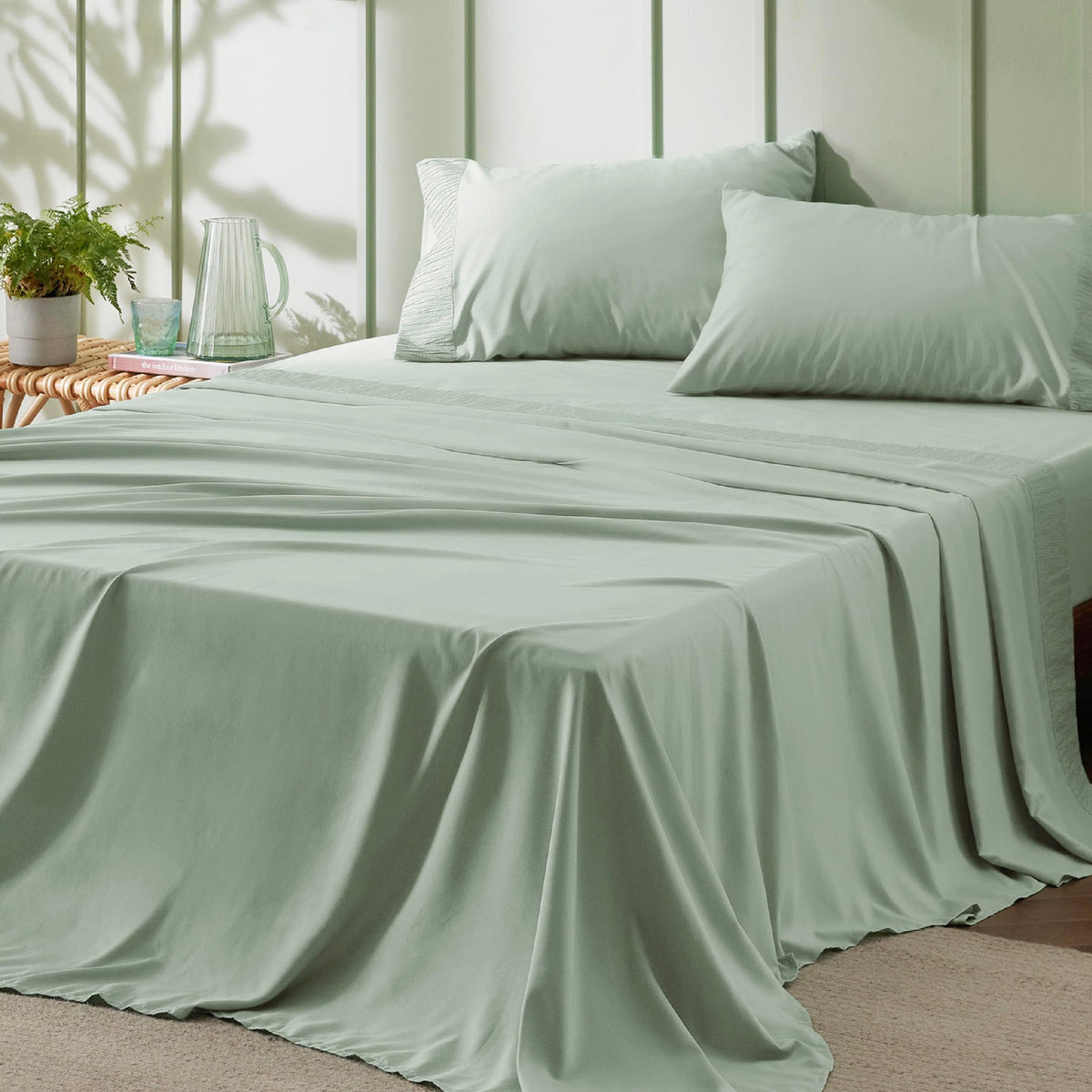 Bedsure queen sheet set with ruched-hem pillowcases for a stylish border and cozy feel