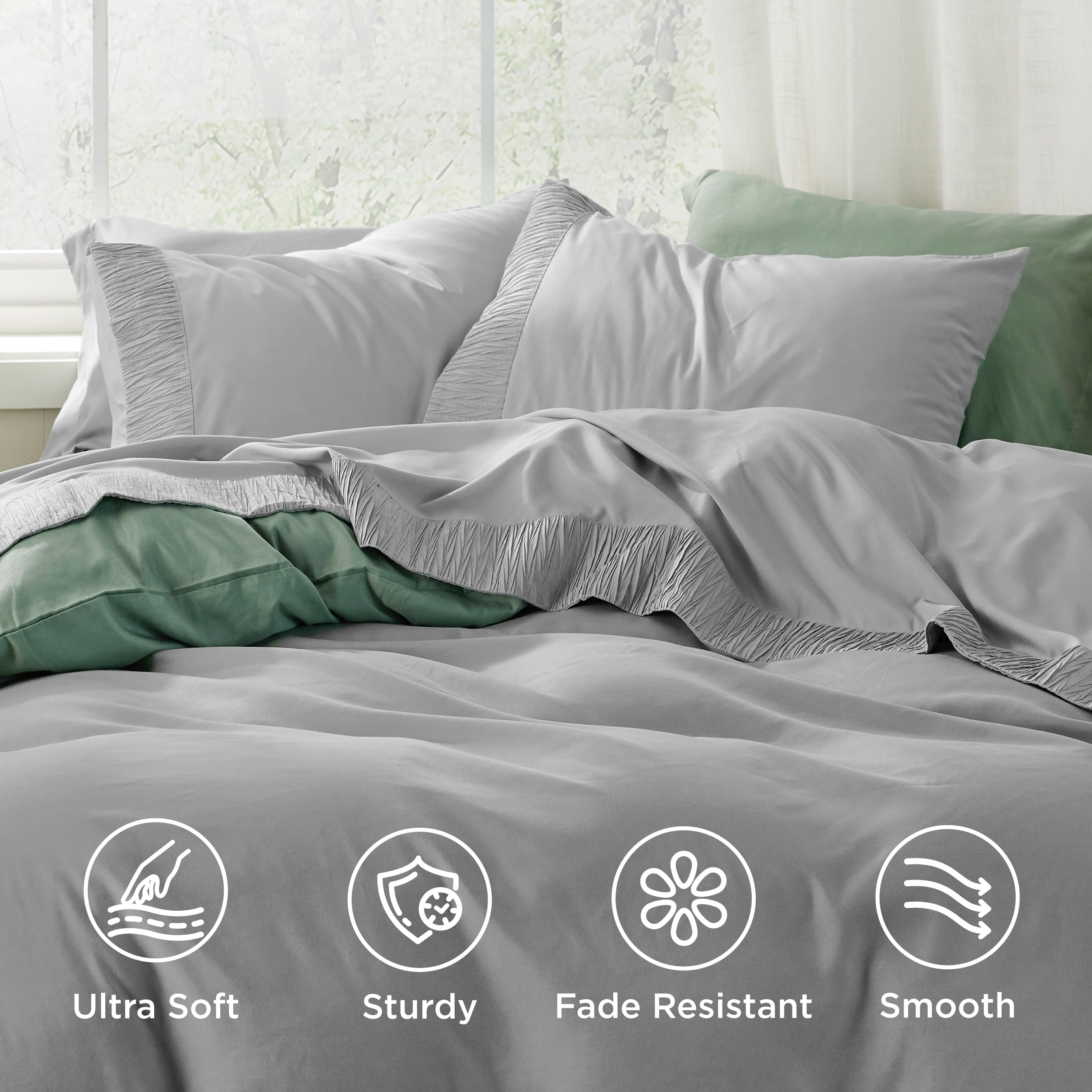 Bedsure queen sheet set ruched pillowcases highlight elegant border and premium look
