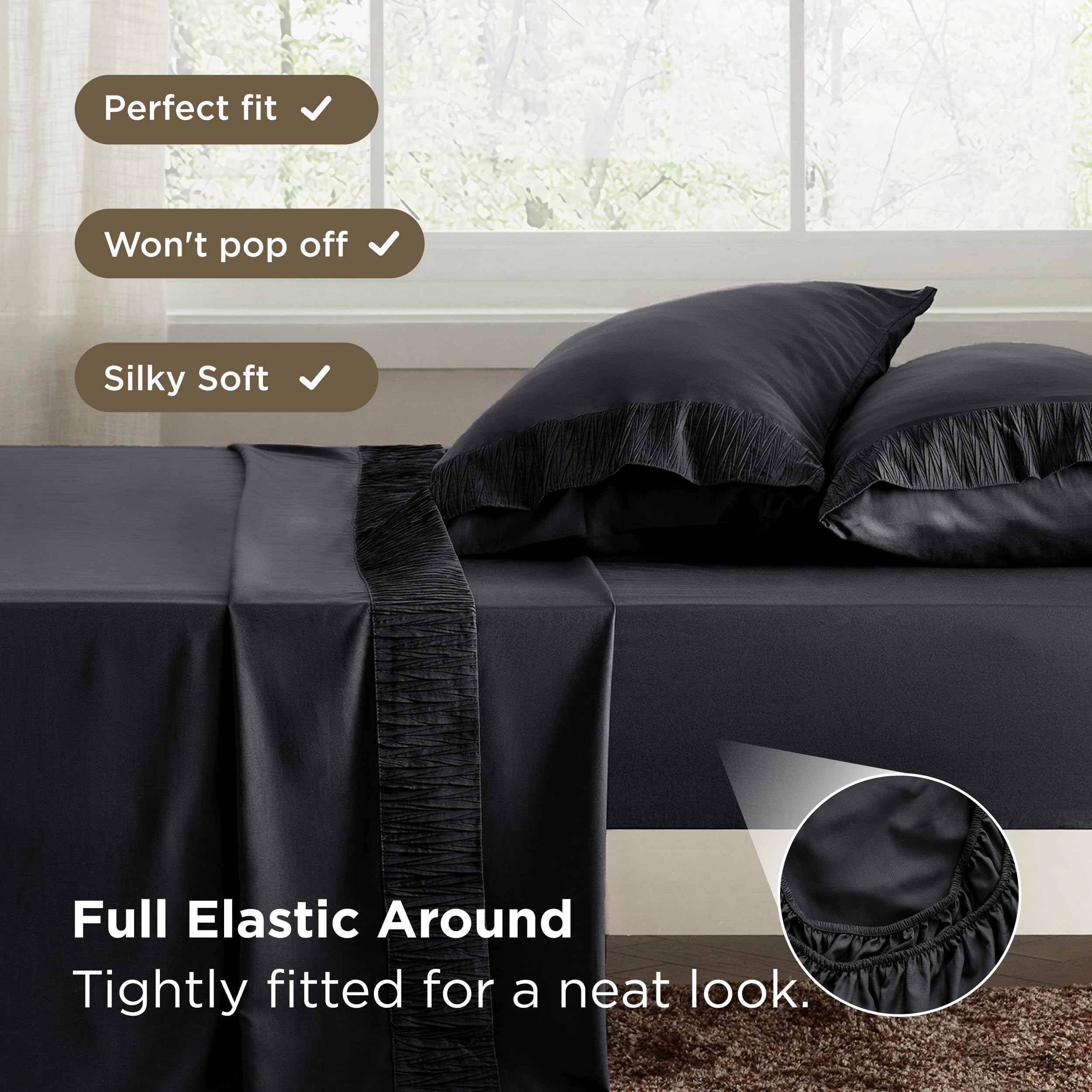 Bedsure queen sheet set OEKO-TEX certified fabric resists chemicals for skin-friendly comfort.
