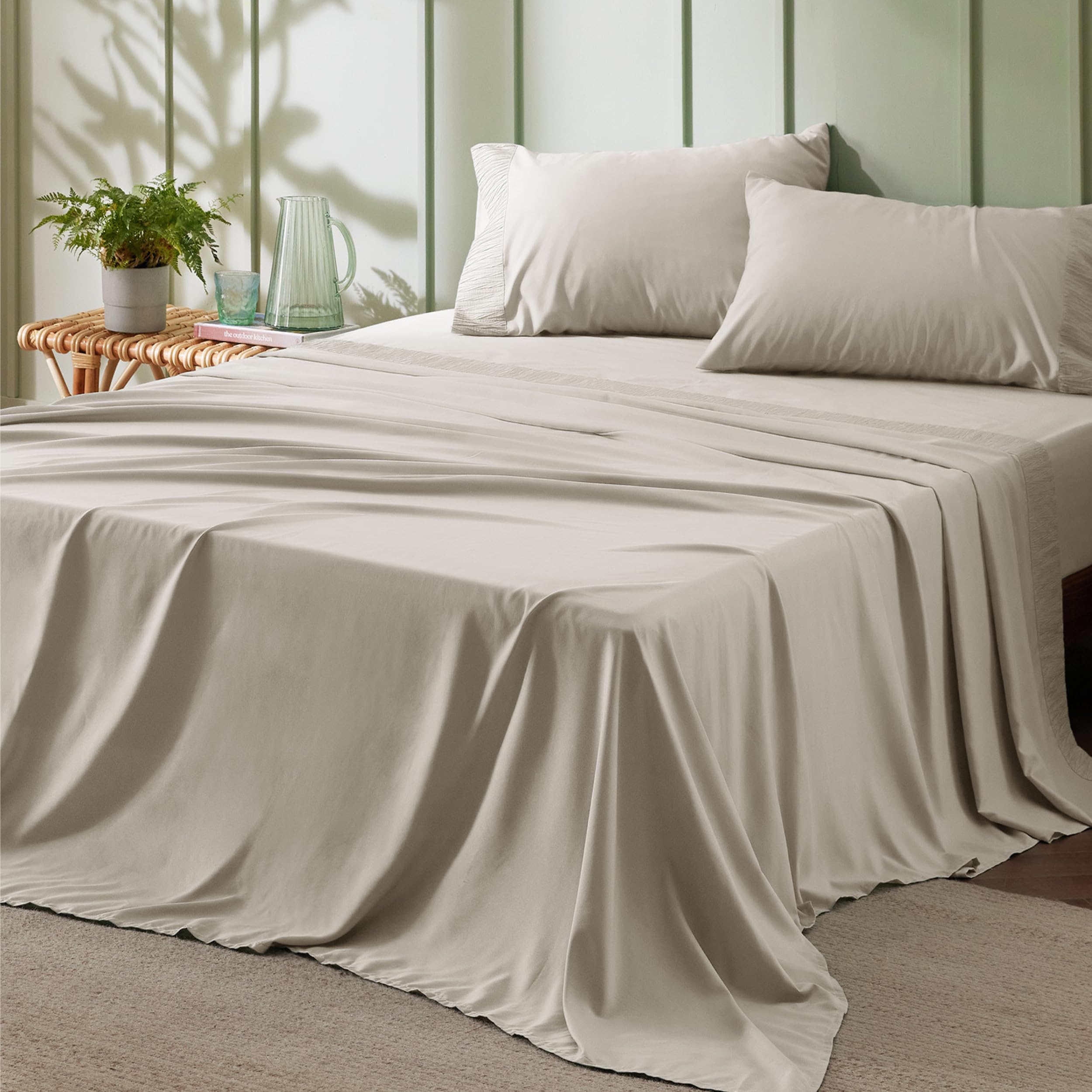 Bedsure queen sheet set in soft microfiber for cooler, comfortable nights.