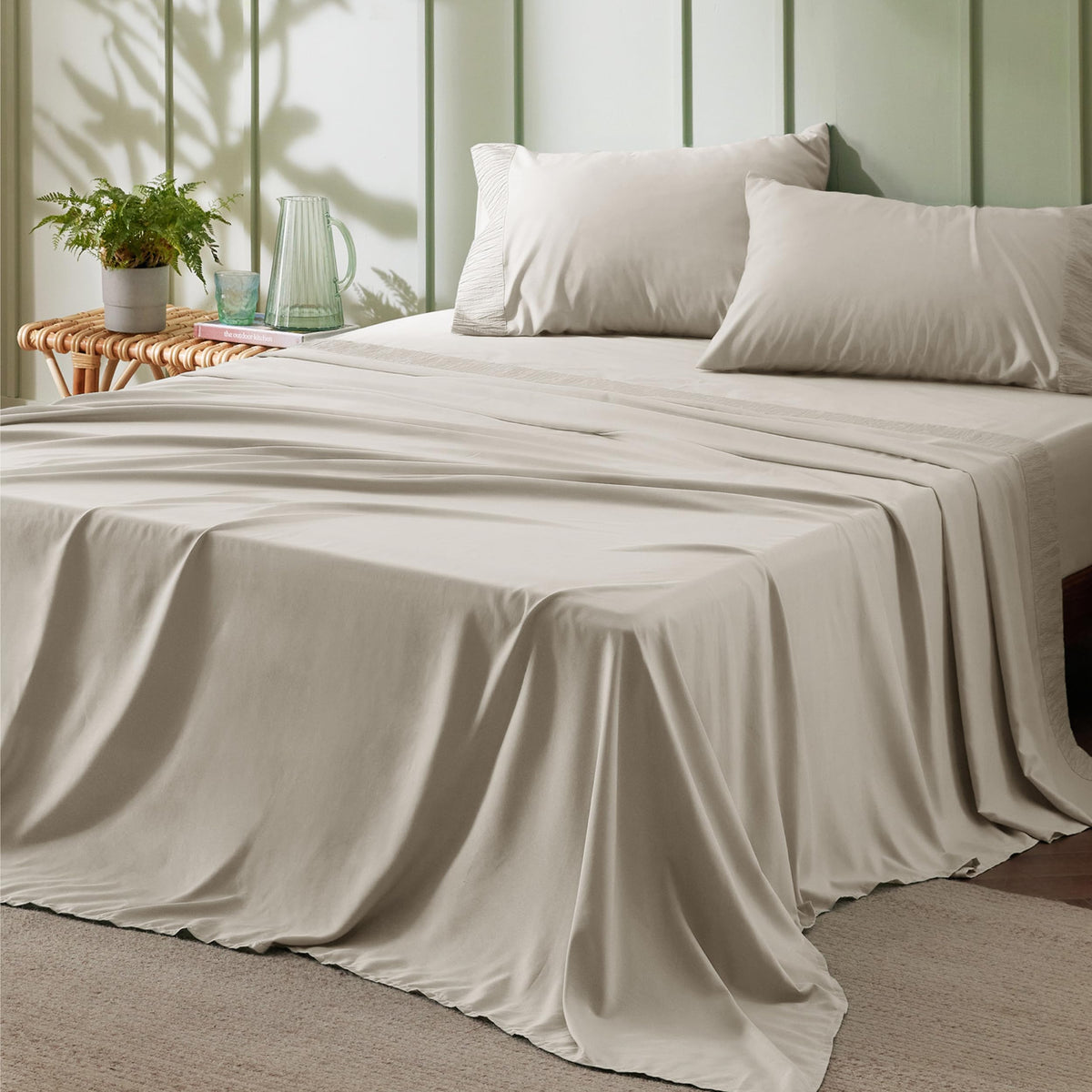 Bedsure queen sheet set in soft microfiber for cooler, comfortable nights.