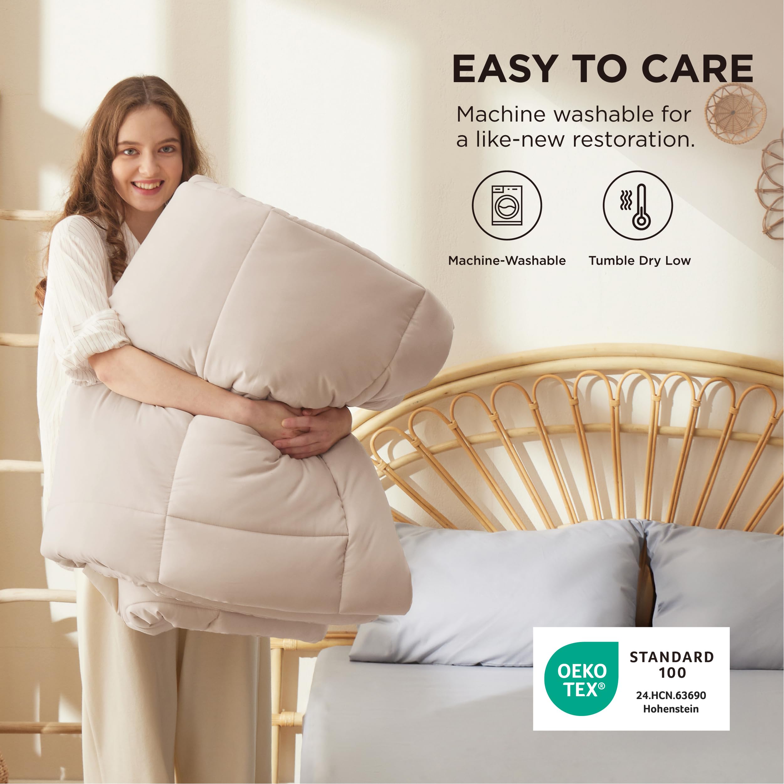Bedsure queen-size 88 x 88 inches with tab details.