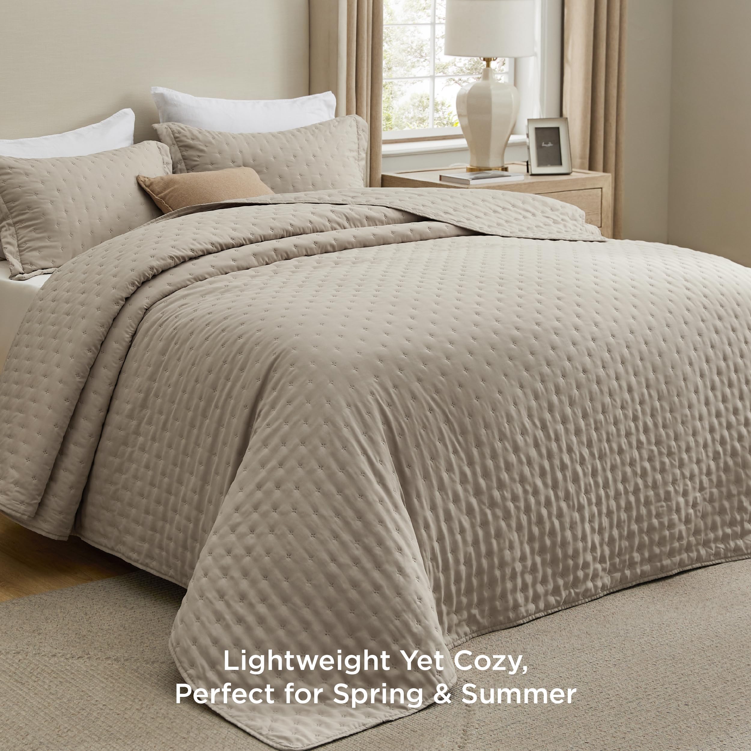 Bedsure quilt embossed taupe detail showcases subtle texture and classic style for timeless bedroom décor