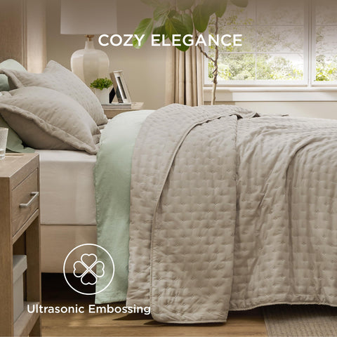 Bedsure lightweight coverlet used as a summer layer for cool evenings.
